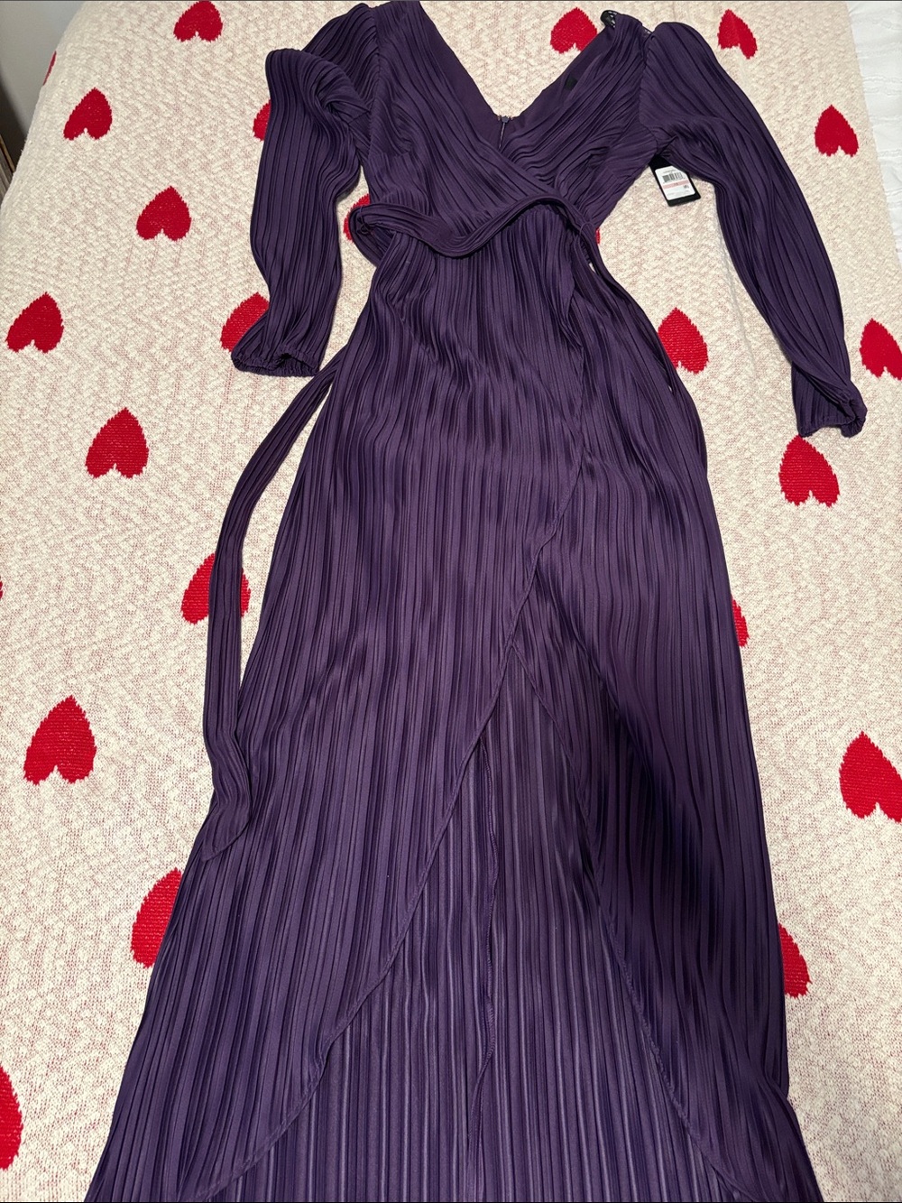 Guess Long Sleeve Pleated Wrap Maxi Dress in Purple